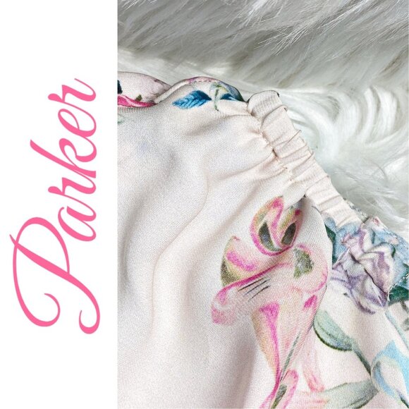 PARKER ERIN BOHEMIAN 100% SILK RUFFLED FLORAL OFF THE SHOULDER BLOUSE, LARGE - Picture 8 of 14